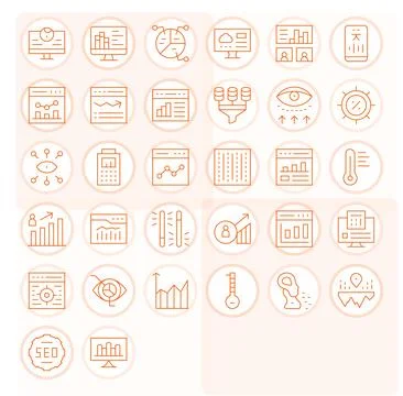 32 Thin Line Grid Fitted Retina Ready Vector Icons from Analytics Suite Illustrazione stock