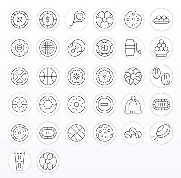 32 Thin Line Grid Fitted Designs for Round Retina Ready Vector Icons Illustrazione stock