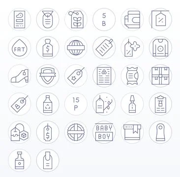 32 Thin Line Grid Fitted Designs for Label 64x64 Vector Icons イラスト素材