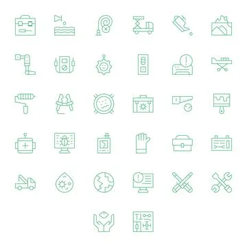 32 Thin Line Grid Fitted Vector Icons for Repair Graphics Stock Illustration