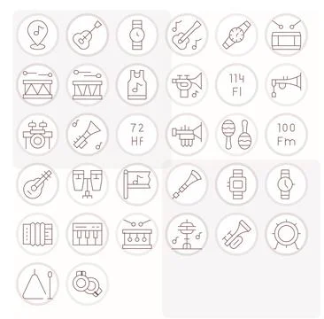 32 Thin Line Grid Fitted Vector Icons for Band Graphics Illustration