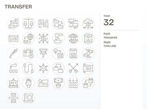32 Thin Line Grid Fitted High Resolution Vector Icons from Transfer Suite 스톡 일러스트