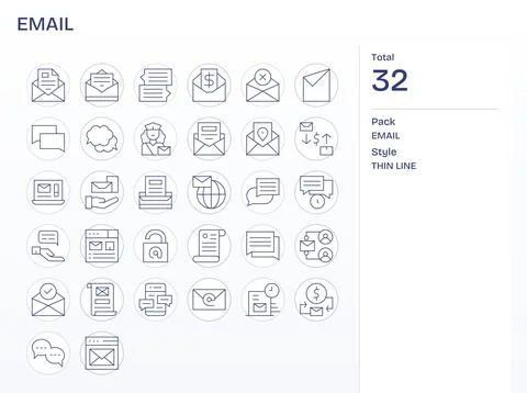 32 Thin Line Grid Fitted Vector Icons crafted for Email Retina Ready applic.. Stock Illustration