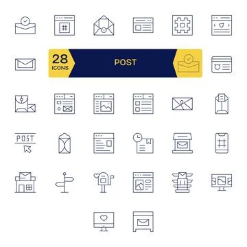 32 Thin Line Grid Fitted 128x128 Vector Icons from Post Suite Stock Illustration