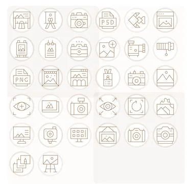 32 Thin Line Pixel Aligned 128x128 Vector Icons from Photo Suite Illustrazione stock