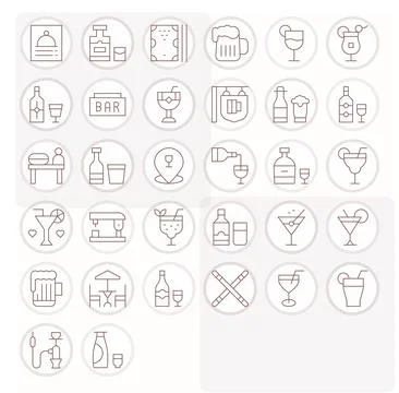 32 Thin Line Pixel Aligned Vector Icons crafted for Bar High Resolution app.. 库存插图