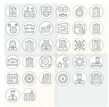 32 Thin Line Pixel Aligned Vector Icons tailored for Management High Resolu.. Stock Illustration