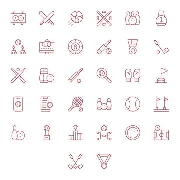32 Thin Line Pixel Aligned Vectors for Tournament Theme Stock Illustration
