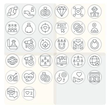 32 Thin Line Pixel Aligned Vector Icons for Engagement Graphics Stock Illustration