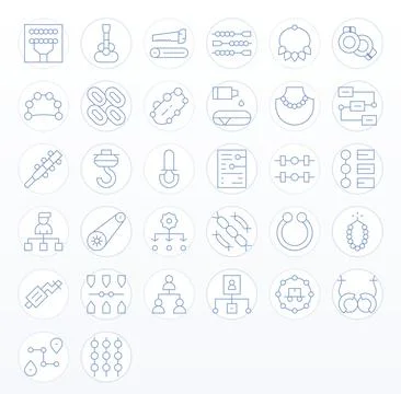32 Thin Line Pixel Aligned Vectors for Chain Theme Stock Illustration