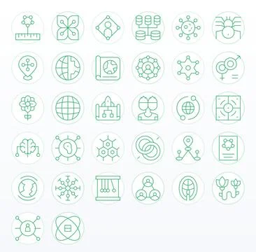 32 Thin Line Pixel Aligned Vector Icons for Interconnected Graphics Stock Illustration