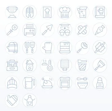 32 Thin Line Pixel Aligned Vectors for Baking Theme Stock Illustration