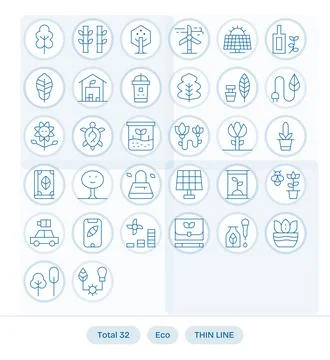 32 Thin Line Pixel Aligned Designs for Eco 256x256 Vector Icons Stock Illustration