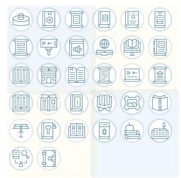 32 Thin Line Pixel Optimized Designs for Library 64x64 Vector Icons Stock Illustration