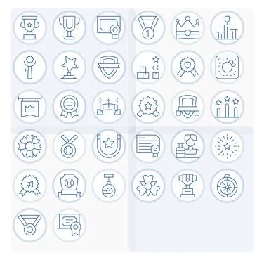 32 Thin Line Pixel Optimized Vector Icons for Award Graphics Stock Illustration