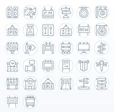 32 Thin Line Pixel Optimized Vector Icons tailored for Signage 64x64 interfac Stock Illustration