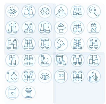 32 Thin Line Pixel Optimized Vector Icons for Observation Graphics Stock Illustration