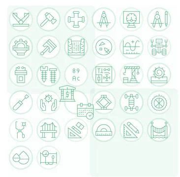 32 Thin Line Pixel Optimized 128x128 Vector Icons from Engineering Suite Illustrazione stock