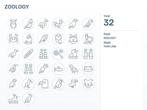 32 Thin Line Pixel Optimized Vector Icons tailored for Zoology High Resolut.. Stock Illustration