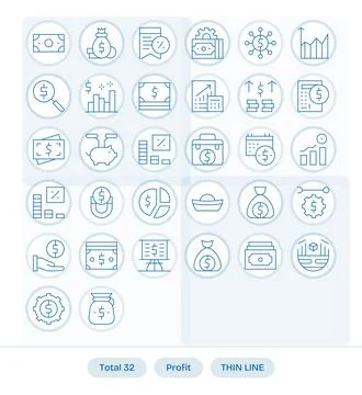32 Thin Line Pixel Optimized Vectors for Profit Theme Stock Illustration