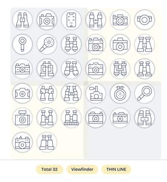 32 Thin Line Pixel Optimized Vectors for Viewfinder Theme Stock Illustration