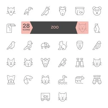 32 Thin Line Pixel Optimized Vector Icons crafted for Zoo 64x64 applications Stock Illustration
