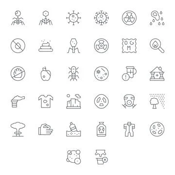 32 Thin Line PIXEL Perfect Vector Icons crafted for Contamination High Reso.. Stock Illustration