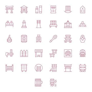 32 Thin Line PIXEL Perfect Vector Icons crafted for Wooden 256x256 applicatio Stock Illustration