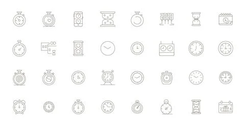 32 Thin Line PIXEL Perfect Designs for Countdown Retina Ready Vector Icons Stock Illustration
