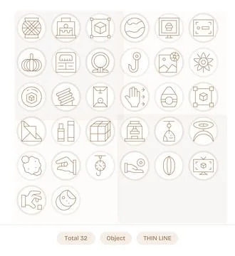 32 Thin Line PIXEL Perfect Retina Ready Vector Icons from Object Suite Stock Illustration