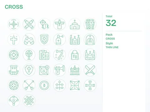 32 Thin Line PIXEL Perfect Vectors for Cross Theme Stock Illustration