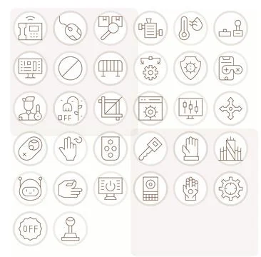 32 Thin Line Vector Icons for Control in crisp 128x128 Grid Fitted resolution Stock Illustration