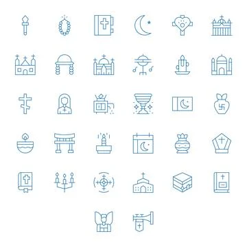 32 Thin Line Vector Icons from Holy in High Resolution Pixel Optimized Qualit Illustrazione stock