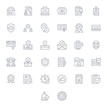 32 Thin Line Vector Icons for Approved in crisp 64x64 Detail Enhanced resol.. 스톡 일러스트