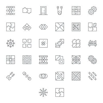 32 Thin Line Vector Icons designed for Interlocking in 128x128 Editable forma 스톡 일러스트