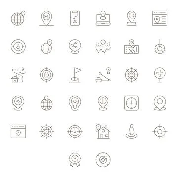 32 Thin Line Vector Icons from Pinpoint in High Resolution PIXEL Perfect Qu.. Stock Illustration