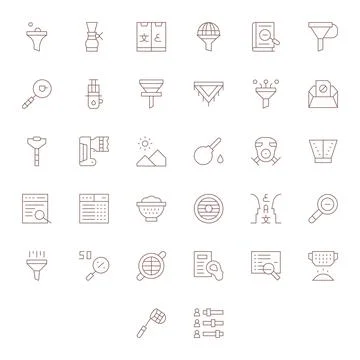 32 Thin Line Vector Icons designed for Filter in 64x64 Pixel Optimized format Stock Illustration