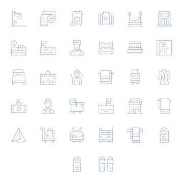 32 Thin Line Vector Icons for Hotel in crisp 128x128 Pixel Optimized resoluti Stockillustratie