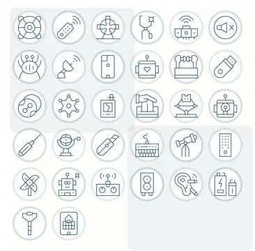 32 Thin Line Vector Icons from Gadget in 64x64 PIXEL Perfect Quality Stock Illustration