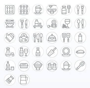 32 Thin Line Vector Icons designed for Tableware in 256x256 Display Perfect.. Illustrazione stock
