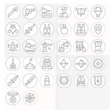 32 Thin Line Vector Icons designed for Military in 256x256 PIXEL Perfect form Stock Illustration