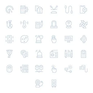 32 Thin Line Vector Icons designed for Device in 64x64 Detail Enhanced format Stock Illustration