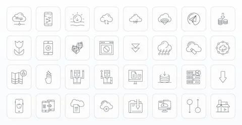 32 Thin Line Vector Icons designed for Download in Retina Ready PIXEL Perfe.. Stock Illustration