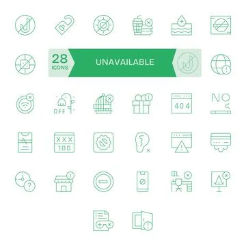 32 Thin Line Vector Icons designed for Unavailable in 128x128 Pixel Aligned.. Illustrazione stock