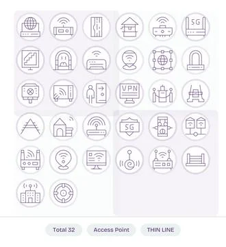 32 Thin Line Vector Icons designed for Access Point in Retina Ready Display.. Stock Illustration