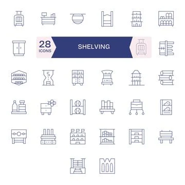 32 Thin Line Vector Icons designed for Shelving in 256x256 Detail Enhanced .. Stock Illustration