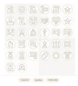 32 Thin Line Vector Icons for Quality in crisp 64x64 Pixel Optimized resoluti Stock Illustration