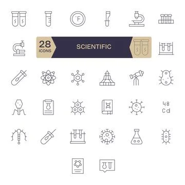 32 Thin Line Vector Icons for Scientific in crisp High Resolution PIXEL Per.. Stock Illustration