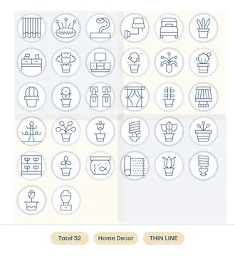 32 Thin Line Vector Icons designed for Home Decor in Retina Ready Detail En.. Stock Illustration