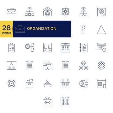 32 Thin Line Vector Icons from Organization in 64x64 Pixel Aligned Quality Stock Illustration
